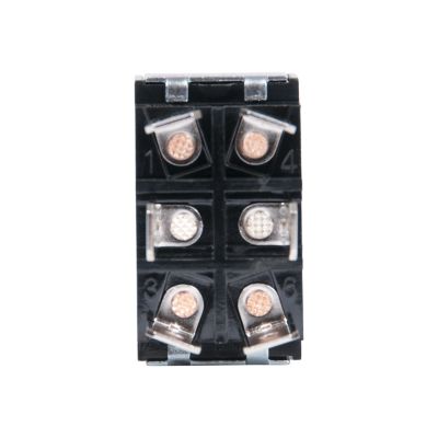 Motor-rated heavy-duty DPDT toggle switch with six contact points and durable black casing.