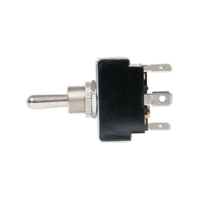 Progressive SP3T flat terminal toggle switch with metal lever and black casing, ideal for electrical applications.