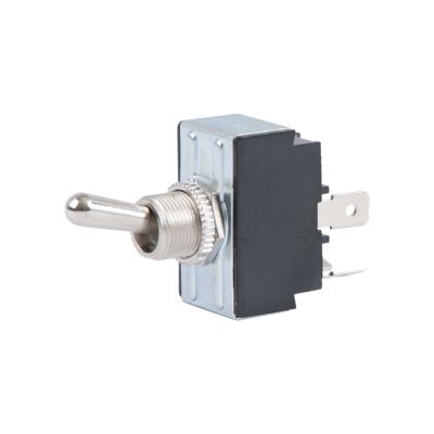 DPST On-Off sealed toggle switch with flat terminal, featuring a metallic lever and sturdy black body.