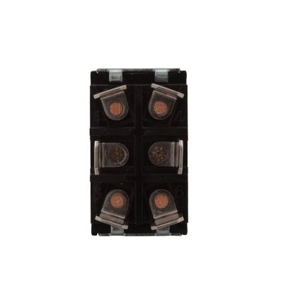 Flat terminal heavy-duty DPDT toggle switch with visible copper contacts and sturdy black casing. Ideal for robust applications.