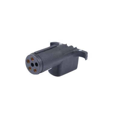 Black CURT 57620 wiring adapter, 6-way round to 4-way flat, shown on a white background.