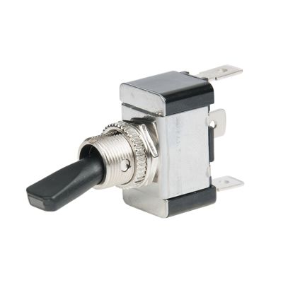 SPST ON-OFF Blue LED Toggle Switch featuring a sleek design, ideal for DC applications.