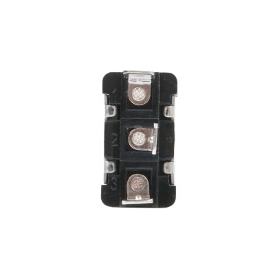 Black LED tipped toggle switch with a bat handle design, showcasing three silver contact points on a rectangular base.