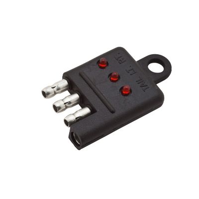 LED Circuit Tester for 4-Way Molded Trailer Connectors with red indicator lights and metal terminals.