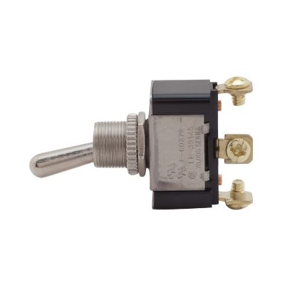 Heavy-duty SPDT toggle switch with screw terminals and a sturdy metallic toggle lever design.