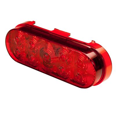 Red oval LED light featuring 9 diodes for stop, tail, and turn signals, suitable for dual voltage applications.