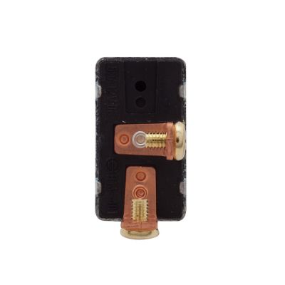 Toggle switch with copper terminals and black casing, compatible with interchangeable boots, SPST configuration.