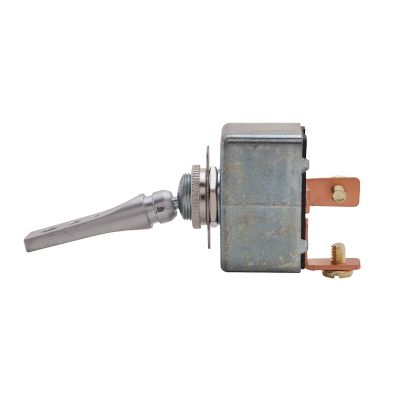 Toggle switch with interchangeable boots, featuring a SPST design and copper connectors, for electrical applications.