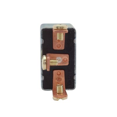 Chrome-plated handle toggle switch with copper terminals and screws displayed on a white background.