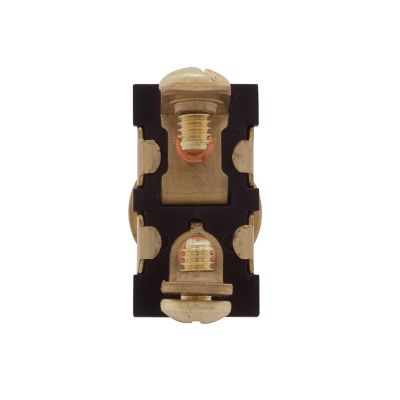 All brass toggle switch showcasing a sturdy design with visible screws and electrical contacts against a light background.