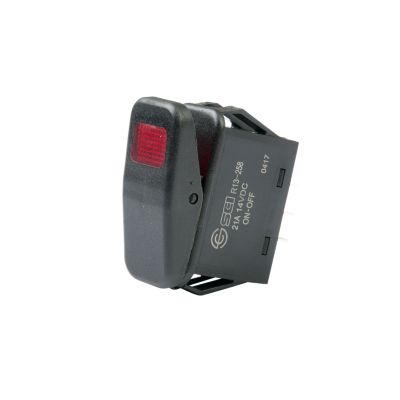 SPST On-Off Surf 'N Turf Guardian Series rocker switch with red LED indicator, sleek black design.