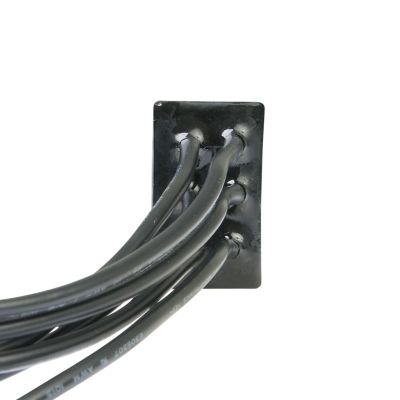 Sealed waterproof DPDT toggle switch with multiple black wires exiting from a sturdy rectangular base.