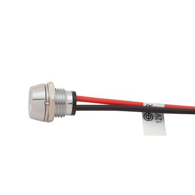 Silver LED indicator light with red and black wires, designed for clear signal display and efficient electrical integration.