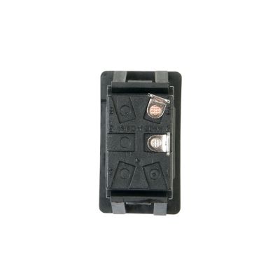 Flat Terminal Full Size SPST Rocker Switch with visible terminals and mounting frame on a white background.