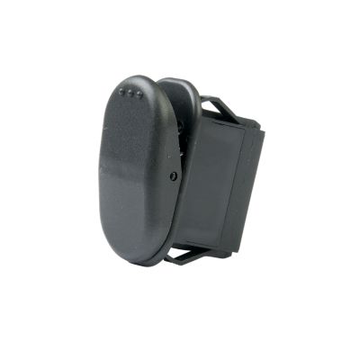 Black Surf 'N Turf SPST rocker switch in off position, showcasing its sleek ergonomic design against a white background.