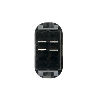 Non-illuminated DPST Surf N Turf rocker switch showcasing pins and black casing.