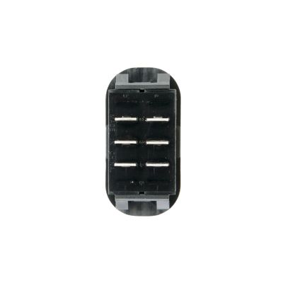 Non-illuminated DPDT Surf N Turf rocker switch with multiple metal pins on a black base.