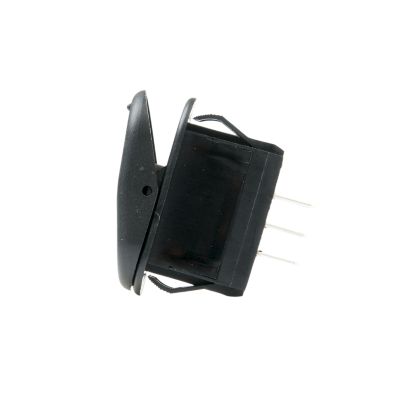 Non-illuminated Surf N Turf DPDT rocker switch with black casing and visible pins, side view.
