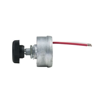 Cole Hersee electronic dimmer switch with black knob and two red wires for versatile lighting control solutions.