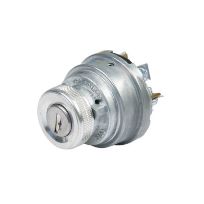 Metal ignition switch with a cylindrical design and key slot, featuring multiple connection terminals.