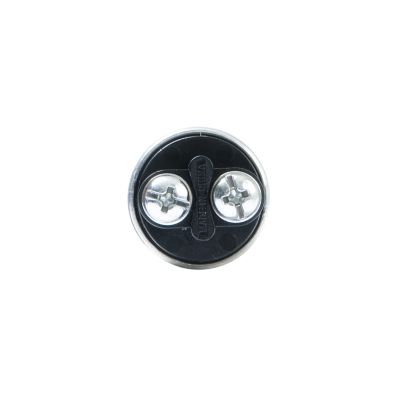 Heavy-duty metal component featuring two screws on a black circular base, suitable for industrial applications.