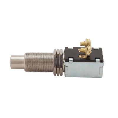 Metallic starter and horn switch with threaded body and terminal screws.