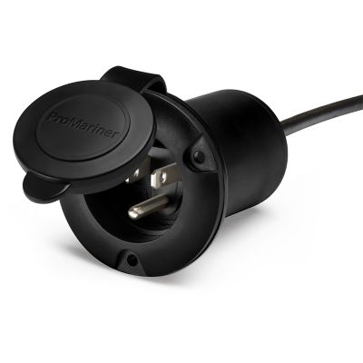 ProMariner AC plug cover and cord holder in black used to protect cords when not in use.