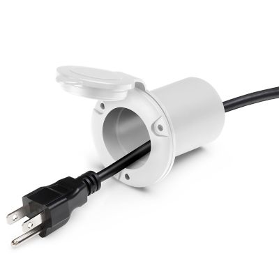 View of cord sticking out of ProMariner AC plug cover and cord holder in white used to protect cords when not in use.
