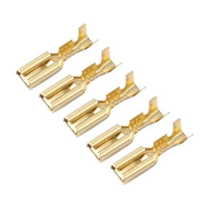 Gold Hella 744817003 relay terminals, pack of five connectors for electrical applications.