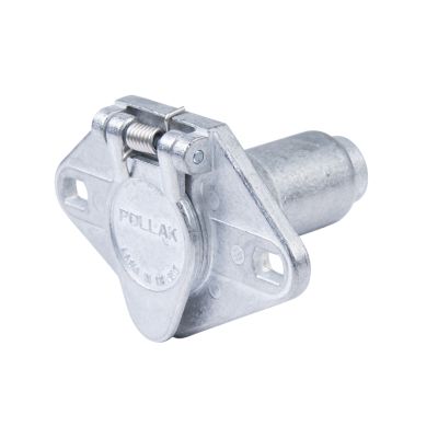 Pollak 6-way trailer connector with round pin socket, highlighting metal construction and durable design.