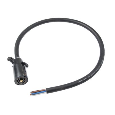 Trailer connector harness with 7-way plug and exposed wires. Ideal for linking vehicle and trailer electrical systems.