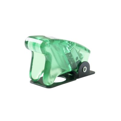 Transparent green toggle switch safety cover with a sleek design.