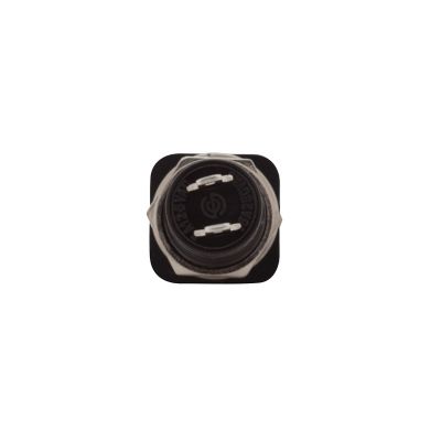 Square red push-button switch, SPST (ON)-OFF, non-illuminated design shown from bottom view.