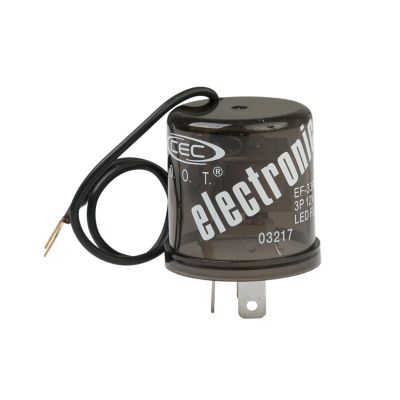 CEC Industries EF33RL electro-mechanical flasher with 3-pin leads, showing branding and connectors on a white background.