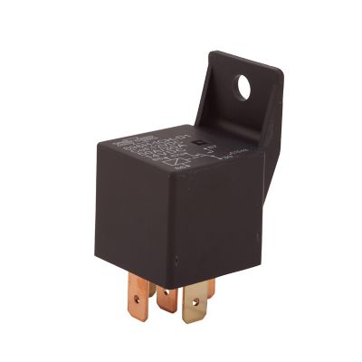 Mini ISO relay Song Chuan 896H-1CH-D1-12VDC with bracket, showcasing copper terminals and durable black housing.