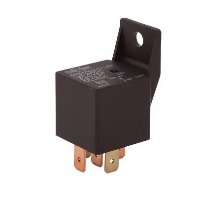 Black Song Chuan mini ISO relay with bracket and resistor, featuring multiple connection points and visible specifications.