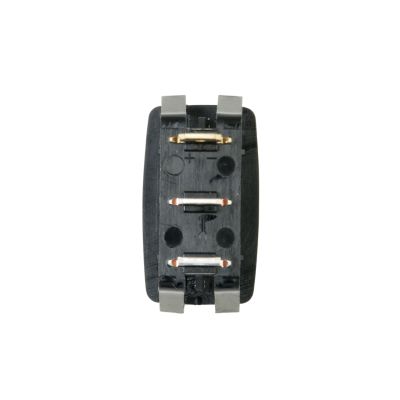 Illuminated rocker switch, SPST, AC rated, showing rear view with connection points and symbols for installation.