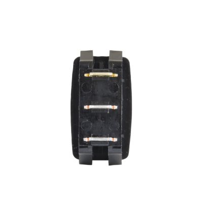 Red SPST illuminated rocker switch for appliances, shown with on-off positions, DC rated only, close-up view.