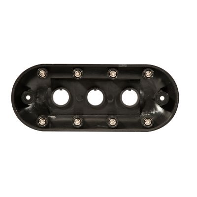 Black Toggle Switch Safety Panel with multiple screw mounts and circular cutouts for toggle switches.