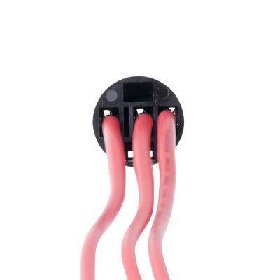 Round rocker switch mounting harness with red wires, designed for easy installation in a circular hole.