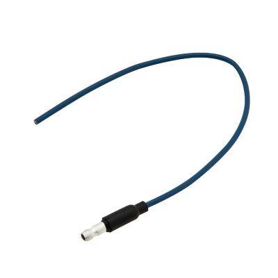 Blue molded connector cable without a loop, featuring a sleek design with silver and black elements.