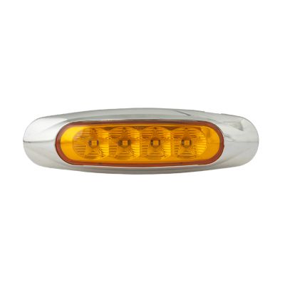 LED rectangle flush mount clearance marker lamp with amber lens and silver trim.