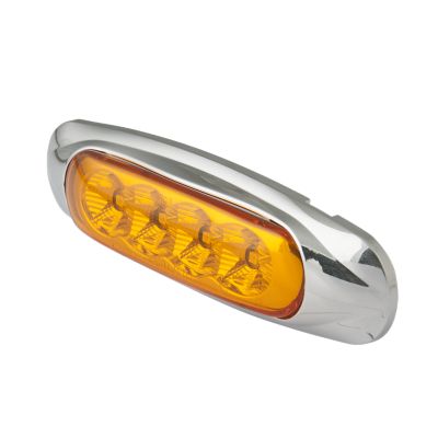 Sleek rectangle LED marker light with chrome trim and amber lens, ideal for vehicle safety and visibility enhancement.