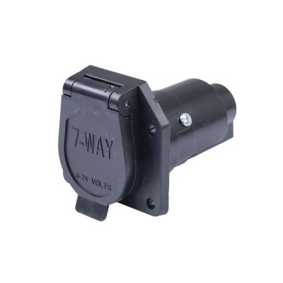 7-Way Trailer Connector, RV Blade Style Nylon Socket in a traditional configuration, black, durable build.