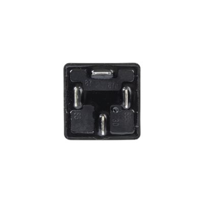 Black cube-shaped relay with four metal prongs, designed for electrical applications, labeled for 50 Amp capacity.