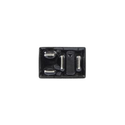 Compact black micro relay with metal prongs, designed for automotive use, supporting 35 Amp load capacity.