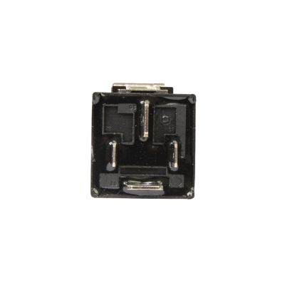 Square 30 Amp NO relay with visible metal connectors and a black plastic casing viewed from above.