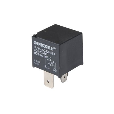 Picker PC795 relay with 80A rating, black casing, and load terminals, designed for 12VDC applications.