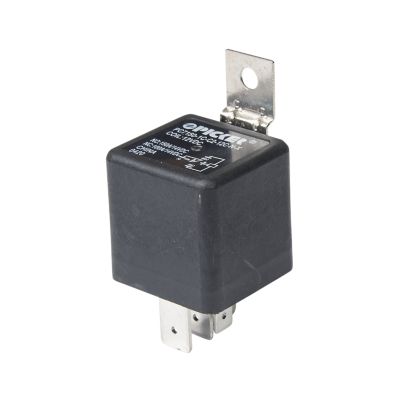 NC/NO change over relay with steel bracket, featuring load terminals and a compact design for automotive applications.