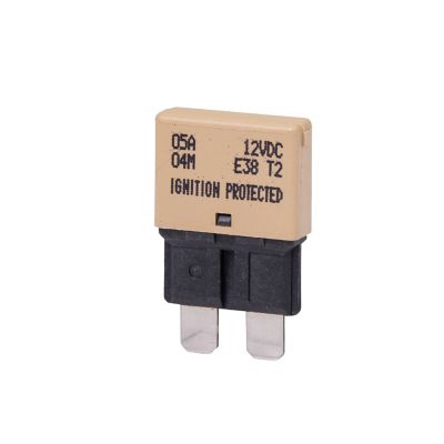 Light brown, low profile ATO/ATC blade style circuit breaker for 5 Amp, 14V applications, ignition protected.
